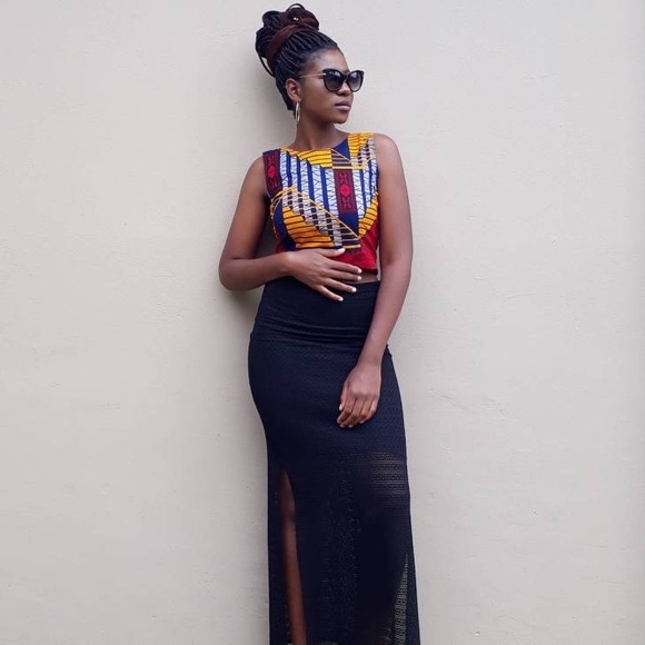 Beautiful Colorful African 2Pc Outfit Sleeveless Crop Top & Short W/ Pockets Set - Picture 10 of 12